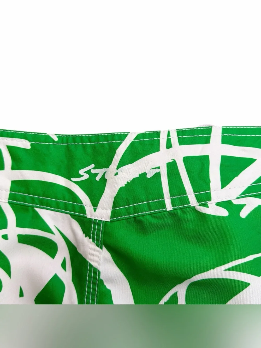 Vintage Stussy x Futura Green & White Atom Bomb Print Board Shorts Size 36